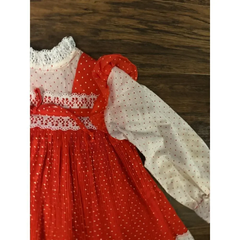 Vintage Sears Girls Dress Red White Long Sleeve Sz:4